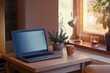 © Tunatura - Home working place with laptop. Cozy home interior in the warm window light.