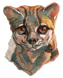 Fototapeta Młodzieżowe - The margay (Leopardus wiedii) watercolor portrait