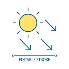 Poster - Sunbeams RGB color icon. Sunlight and radiance. Glowing and radiation. Alternative source of energy. Isolated vector illustration. Simple filled line drawing. Editable stroke. Arial font used