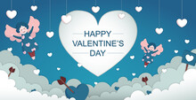 Abstract Blue Background With Heart With Congratulations On Valentine's Day - Vector