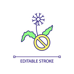 Sticker - Removing weeds RGB color icon. Getting rid of dandelions from lawn. Weeding grass. Dandelion infestation. Isolated vector illustration. Simple filled line drawing. Editable stroke. Arial font used