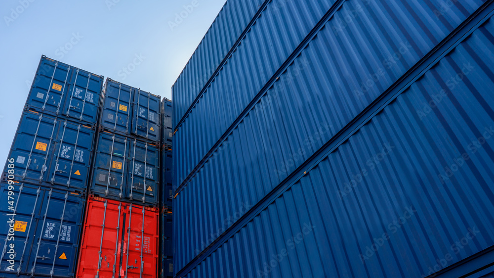 Stack of blue containers box, Cargo freight ship for import export ...