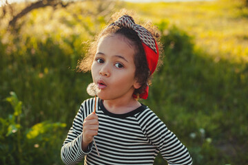 Canvas Print - Lovely little girl with a dandelion