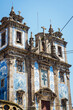 Facade of a big Azulejo church in the city of Porto