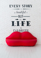 Poster - Red sofa in the form of lips in the interior