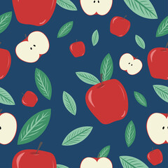 Vector seamless pattern with apples. Apple varieties,  cripps pink, empire, fuji, gala, golden, granny smith, Mcintosh. Fruits in your garden. Wallpaper red apples.   