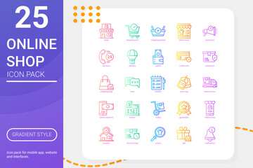 Online Shop icon pack for your website design, logo, app, UI. Online Shop icon gradient design. Vector graphics illustration and editable stroke.