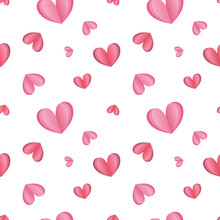 Pretty Sweet Pattern With Pink Hearts On A White Background. Seamless Pattern For Valentine's Day.