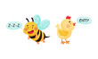 © Happypictures - Cute bee and chicken making sounds set cartoon vector illustration