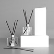 © Ксения Ветрова - 3D render aroma diffuser mockup with sticks and packaging with space for box and sticker design