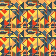 Wall Mural - Yellow and red geometric seamless pattern