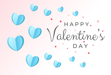 Wall Mural - Happy Valentine's day backgound with cute blue paper hearts. Day of love. Cover, banner, background for web