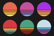 © Саша Мельник - Retro sun collection on dark background. Retrowave sunset vector.