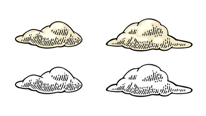 set form of clouds. vector color and black hand drawn vintage engraving
