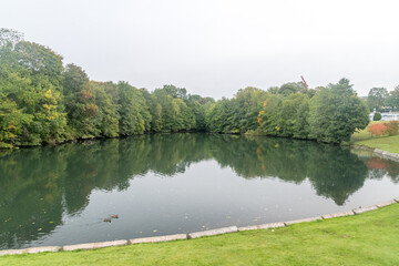 Poster - Frogner Pond seen from the main bridge in Frogner park, Oslo, Norway.