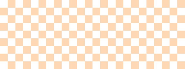 Wall Mural - Checkerboard banner. Apricot and White colors of checkerboard. Small squares, small cells. Chessboard, checkerboard texture. Squares pattern. Background.