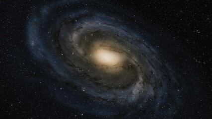 Wall Mural - Starship flies at the speed of ligh near the center of the Milky Way galaxy in space. Billions of stars in Andromeda galaxy. Highly detailed 4k cinematic model of galaxy and arms of stars