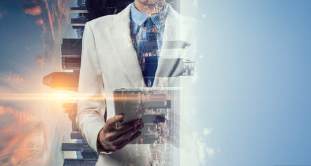 Poster - Business and innovation concept . Mixed media
