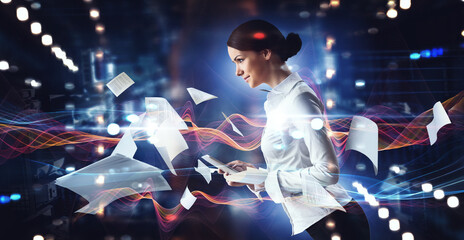 Poster - Business and innovation concept . Mixed media