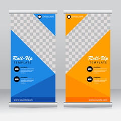 Wall Mural - Roll-up banner stands template design. Vertical banner template. Universal stands for conference, seminar, exhibitions, promo banner vector background. Modern publication x-banner and flag-banner.