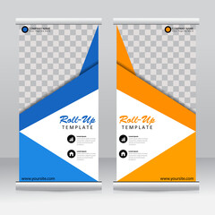 Wall Mural - Roll-up banner stands template design. Vertical banner template. Universal stands for conference, seminar, exhibitions, promo banner vector background. Modern publication x-banner and flag-banner.