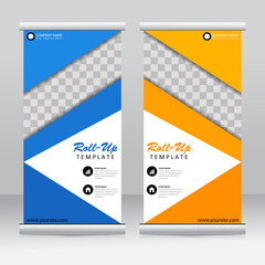 Wall Mural - Roll-up banner stands template design. Vertical banner template. Universal stands for conference, seminar, exhibitions, promo banner vector background. Modern publication x-banner and flag-banner.
