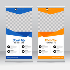 Wall Mural - Roll-up banner stands template design. Vertical banner template. Universal stands for conference, seminar, exhibitions, promo banner vector background. Modern publication x-banner and flag-banner.