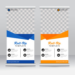 Wall Mural - Roll-up banner stands template design. Vertical banner template. Universal stands for conference, seminar, exhibitions, promo banner vector background. Modern publication x-banner and flag-banner.