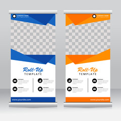 Wall Mural - Roll-up banner stands template design. Vertical banner template. Universal stands for conference, seminar, exhibitions, promo banner vector background. Modern publication x-banner and flag-banner.