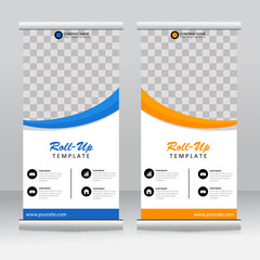 Wall Mural - Roll-up banner stands template design. Vertical banner template. Universal stands for conference, seminar, exhibitions, promo banner vector background. Modern publication x-banner and flag-banner.