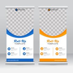Wall Mural - Roll-up banner stands template design. Vertical banner template. Universal stands for conference, seminar, exhibitions, promo banner vector background. Modern publication x-banner and flag-banner.