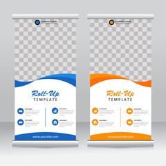 Wall Mural - Roll-up banner stands template design. Vertical banner template. Universal stands for conference, seminar, exhibitions, promo banner vector background. Modern publication x-banner and flag-banner.