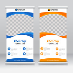 Wall Mural - Roll-up banner stands template design. Vertical banner template. Universal stands for conference, seminar, exhibitions, promo banner vector background. Modern publication x-banner and flag-banner.