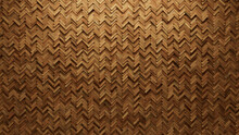 Wood Tiles Arranged To Create A Soft Sheen Wall. Natural, 3D Background Formed From Herringbone Blocks. 3D Render