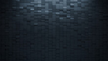 Semigloss Tiles Arranged To Create A Black Wall. Futuristic, 3D Background Formed From Rectangular Blocks. 3D Render