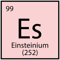 Wall Mural - Einsteinium chemical element. Mendeleev table sign. Education concept. Pink background. Vector illustration. Stock image.