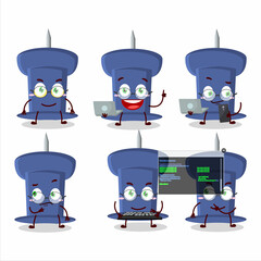 Sticker - Blue push pin Programmer cute cartoon character with