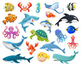 Fototapeta Pokój dzieciecy - Set of fish and sea animals in cartoon style