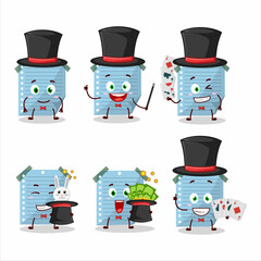 Sticker - A blue sticky notes Magician cartoon character perform on a stage