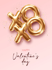 Wall Mural - Valentines Day background with 3d text. Design element for greeting card or sale banner. Vector illustration