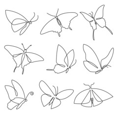 Wall Mural - Butterfly continuous line drawing set