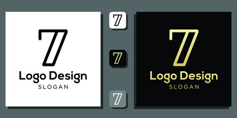 logo design number seven years calculator numeric coding mathematics percent technology concept with app template 