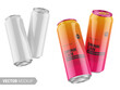 Two white glossy drink cans mockup. Vector illustration.