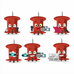 Canvas Print - Character reporter red push pin cute mascot with microphone