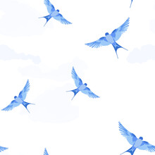 The Flight Of A Blue Bird In Fragments. Seamless Pattern. For Wrapping Paper. Ideal For Wallpaper, Surface Textures, Textiles.