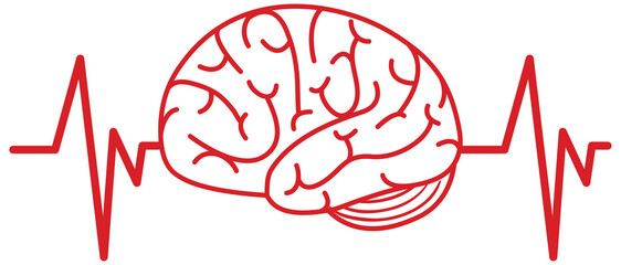 Wall Mural - The brain has a red signal on white background