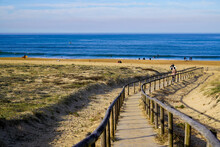 Beach Access Wooden Pathway Of Atlantic Sea In Sand Dunes With Ocean In Hossegor France Southwest