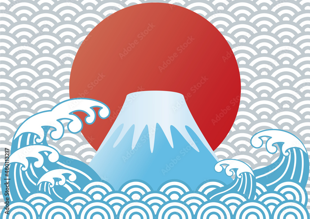 フレーム 富士山 日の出 年賀 正月 和柄 和風 海 青海波 背景