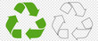 The Universal Recycling Symbol, an international symbol used on packaging to remind people to throw it in the bin. Icon isolated on transparent background, children's coloring template with contour li