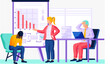 © Dmytro - People have project strategy planning meeting. Teamwork with analysis of diagram. Colleagues discussing business problems. Businesspeople struggling with bankruptcy, declining indicators of profit